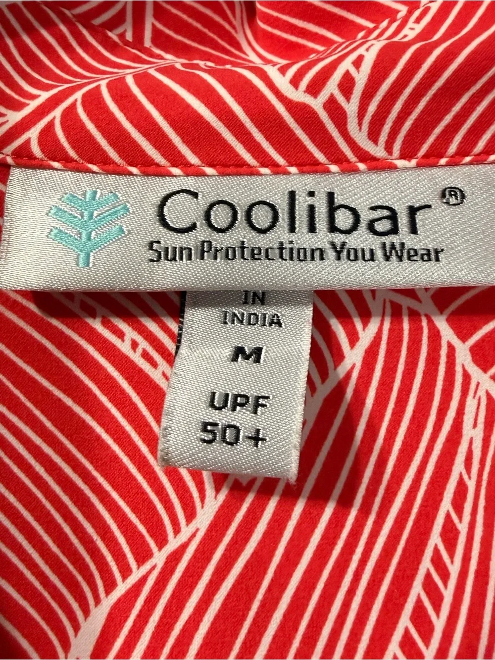 Coolibar UPF 50+ Women's Koesta Coral and White Palm Leaf Cover-Up Women’s Sz M